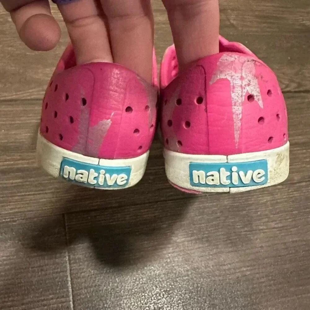 Natives pink silver star slip on rubber size 10 washable shoes
